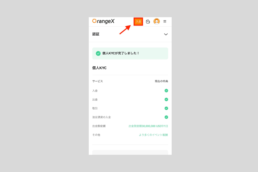 画像12：OrangeX 使い方「入金方法」