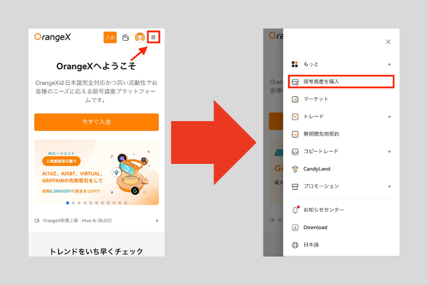 画像15：OrangeX 使い方「入金方法」