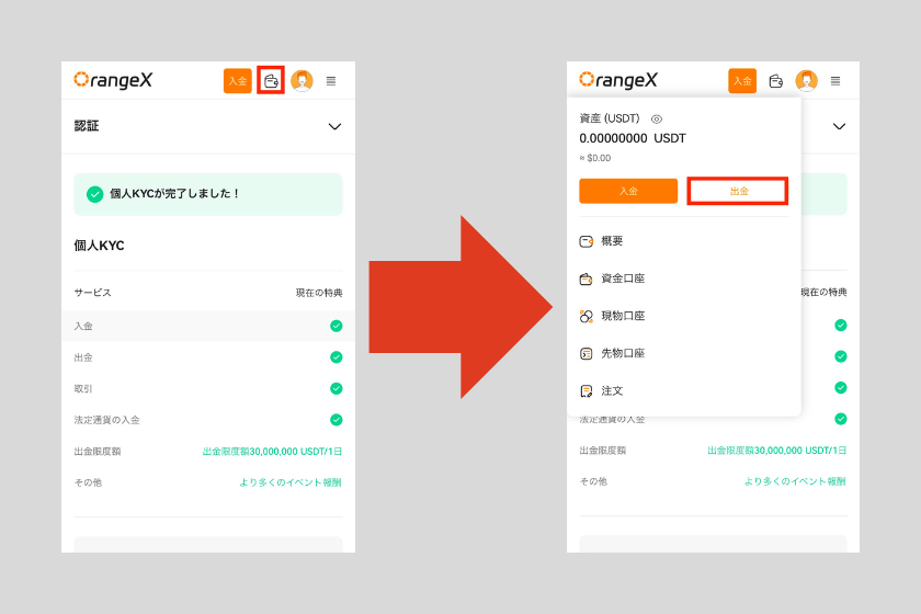 画像18：OrangeX 使い方「出金方法」