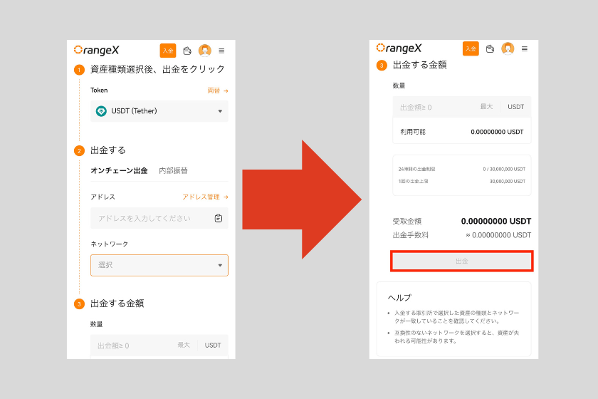 画像19：OrangeX 使い方「出金方法」