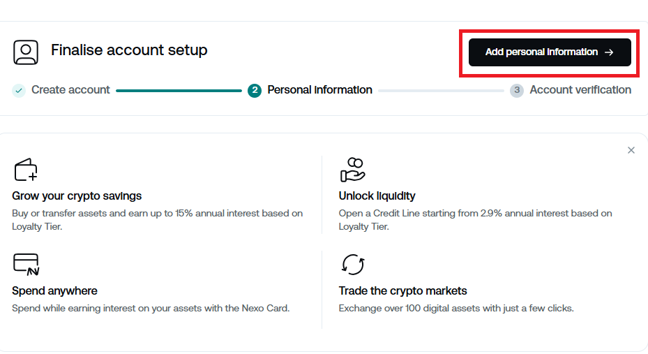 ダッシュボードの「Add personal Infomation」をクリック