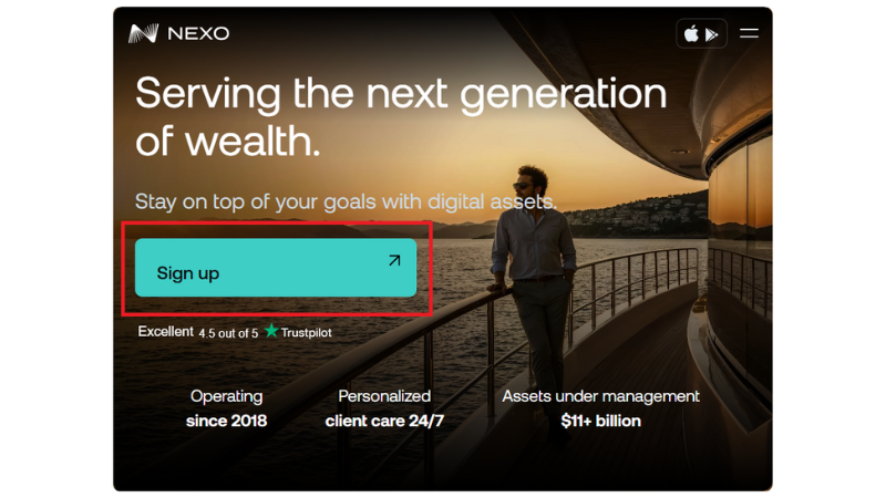 口座開設「Nexo公式サイトへアクセス」