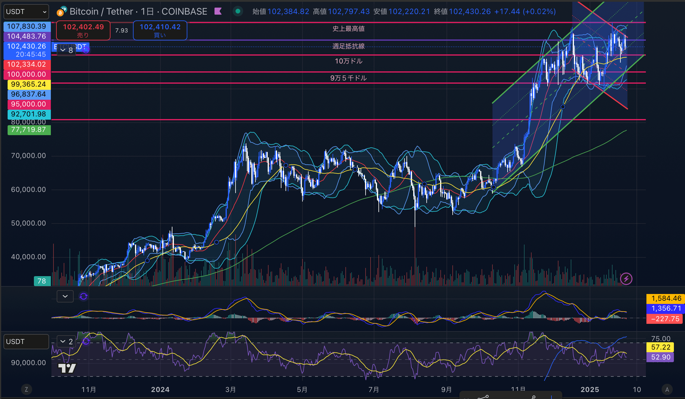 ビットコイン（BTC USD）日足チャート分析 2025年2月1日