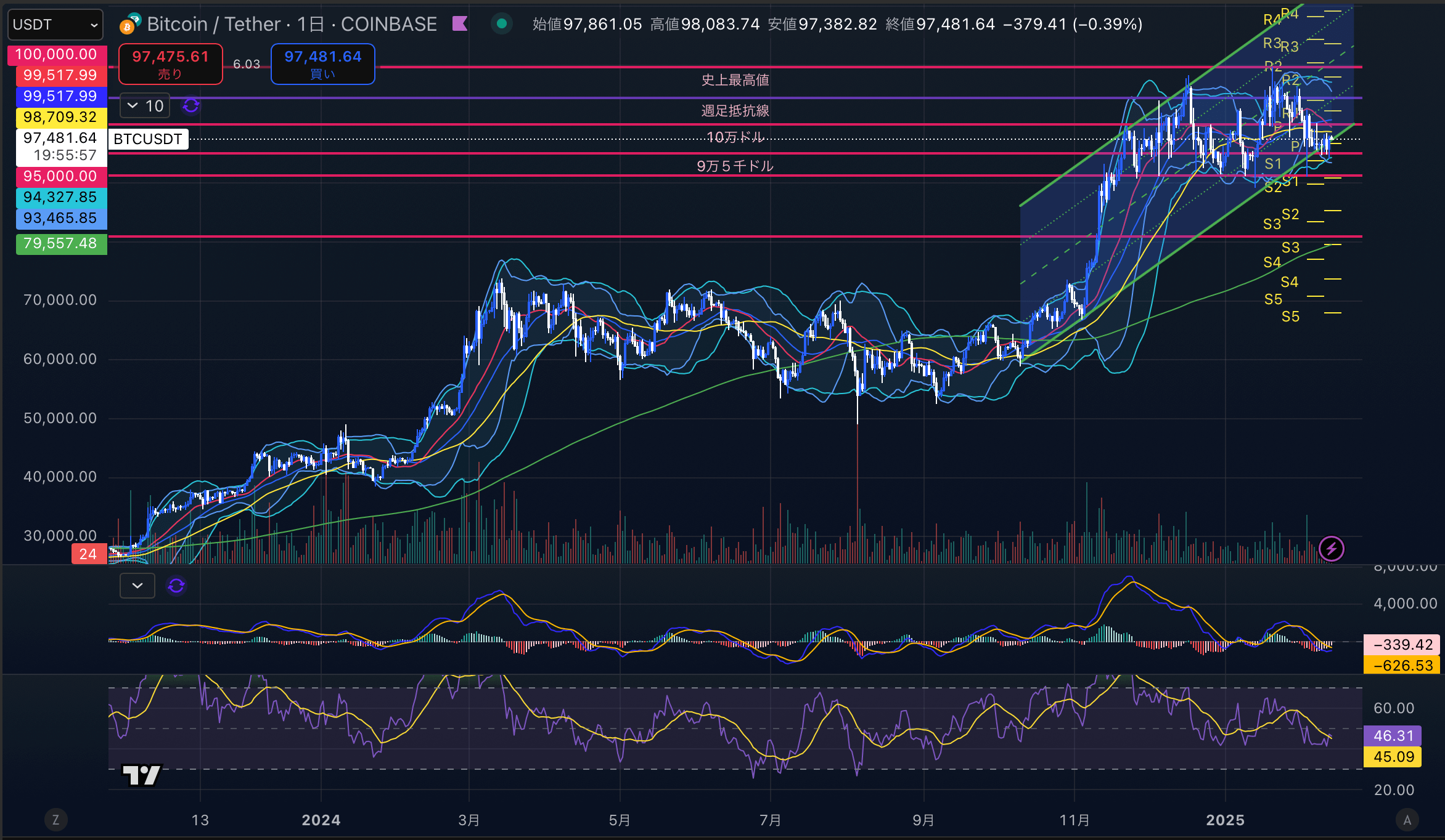 ビットコイン（BTC USD）日足チャート分析 2025年2月13日