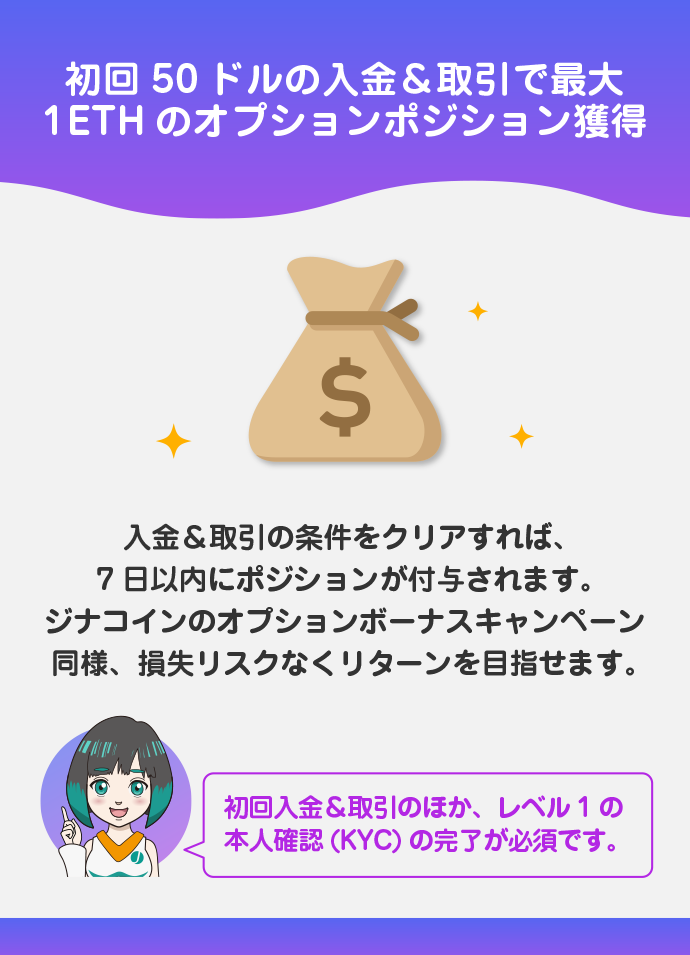 初回で50ドル以上の入金＆取引を進める