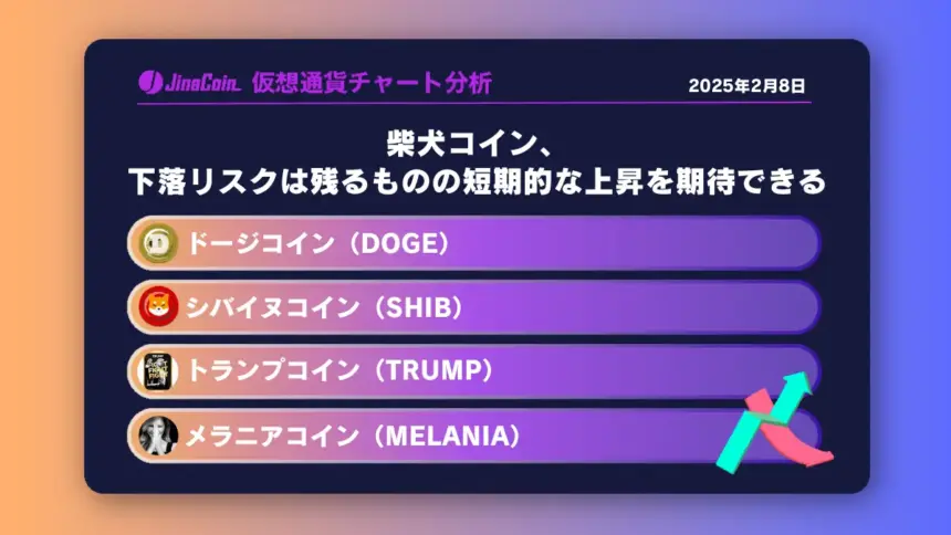 柴犬コイン、下落リスクは残るものの短期的な上昇を期待できる　ミームコインチャート分析：ドージコイン（DOGE）、柴犬コイン（SHIB）、トランプコイン（TRUMP）、メラニアコイン（MELANIA）2025-02-08