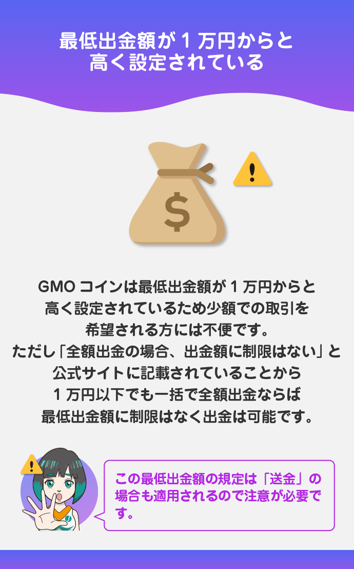 最低出金額が高く設定されている