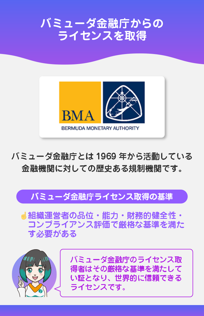 バミューダ金融庁からのライセンスを取得