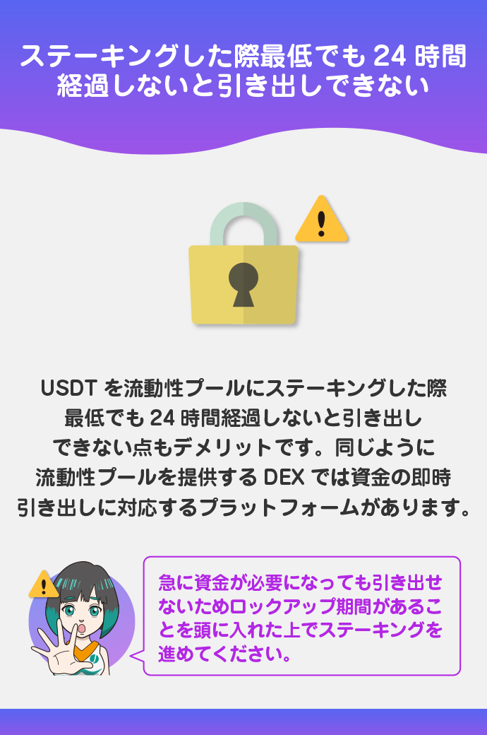 ステーキングしたUSDTはロックされる