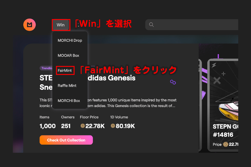 メニューの「Win」から「FairMint」をクリック