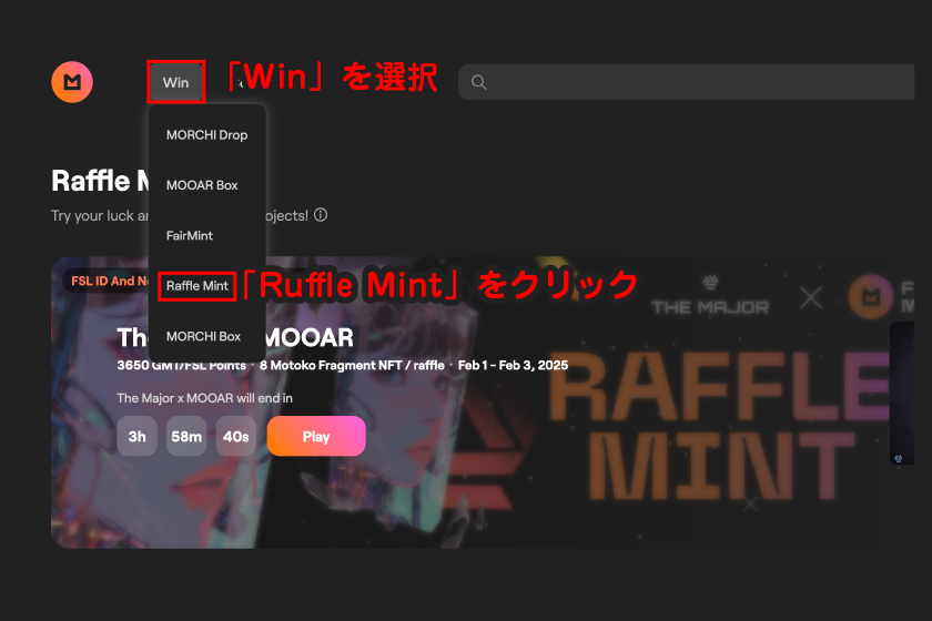 メニューの「Win」から「Ruffle Mint」をクリック