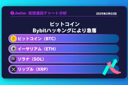 ビットコイン Bybitハッキングにより急落　仮想通貨チャート分析：　ビットコイン（BTC）、イーサリアム（ETH）、ソラナ（SOL）、リップル（XRP）2025-02-22