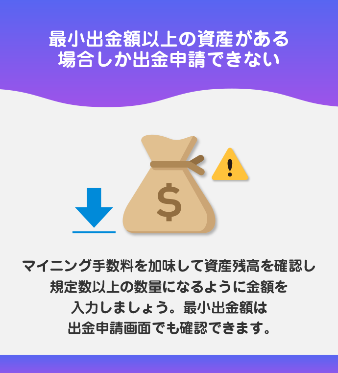 最小出金額未満の金額を出金しようとしている