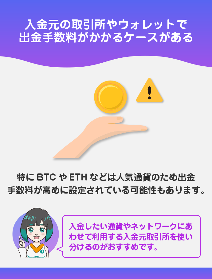 入金元で手数料がかかる可能性がある