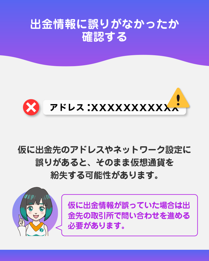 出金情報に誤りがないかを確認する