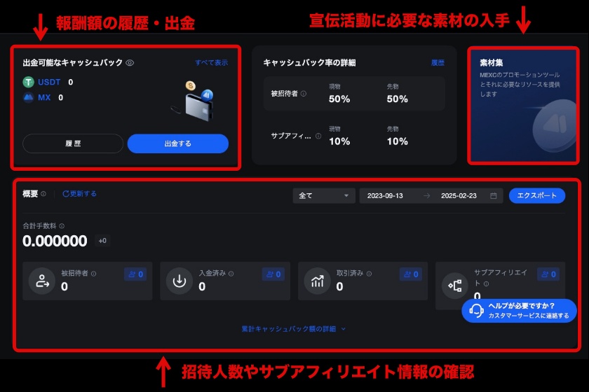 MEXCアフィリエイト「ポータル画面の使い方1」