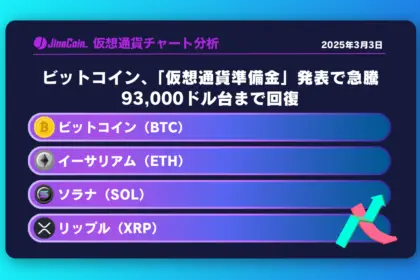 ビットコイン、トランプ大統領「仮想通貨準備金」発表で急騰93,000ドル台まで回復　仮想通貨チャート分析：　ビットコイン（BTC）、イーサリアム（ETH）、ソラナ（SOL）、リップル（XRP）2025-03-03