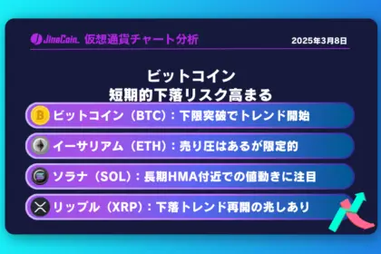 ビットコイン、短期的下落リスク高まる　仮想通貨チャート分析：　ビットコイン（BTC）、イーサリアム（ETH）、ソラナ（SOL）、リップル（XRP）2025-03-08