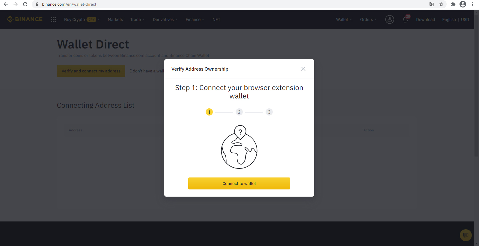 「Connect to wallet」をクリック