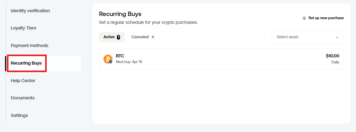 「Recurring Buys」を選択