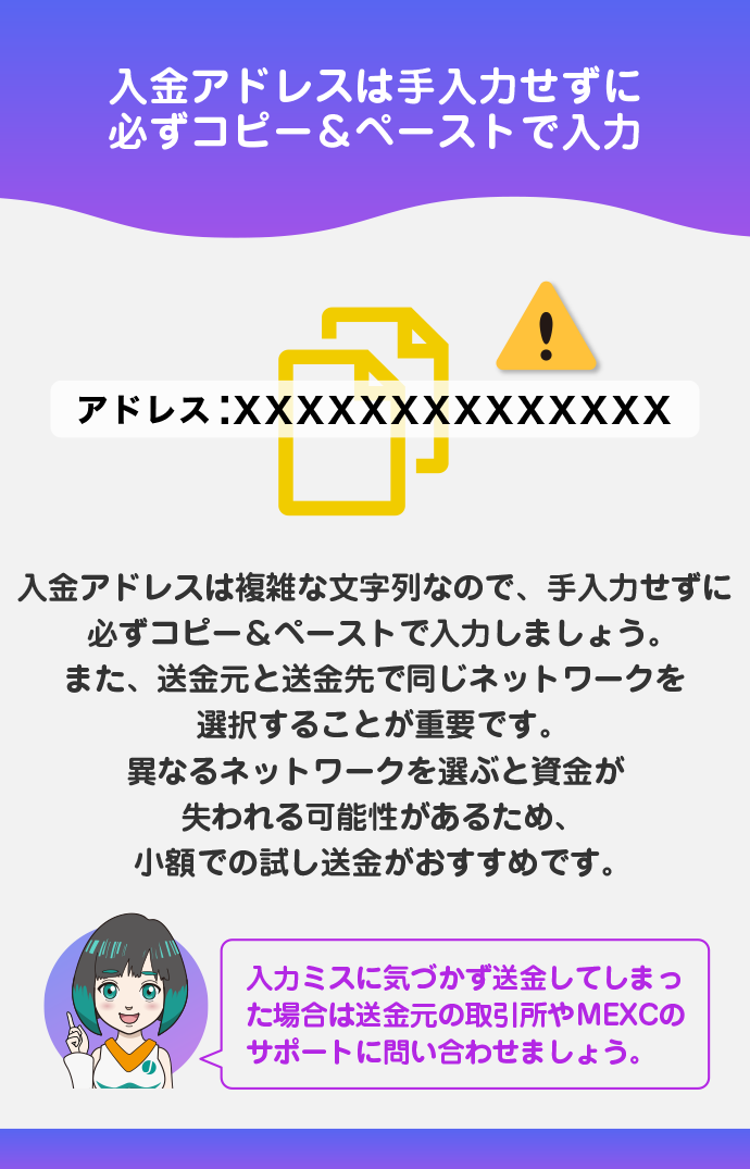 入金アドレス・ネットワークの入力ミス