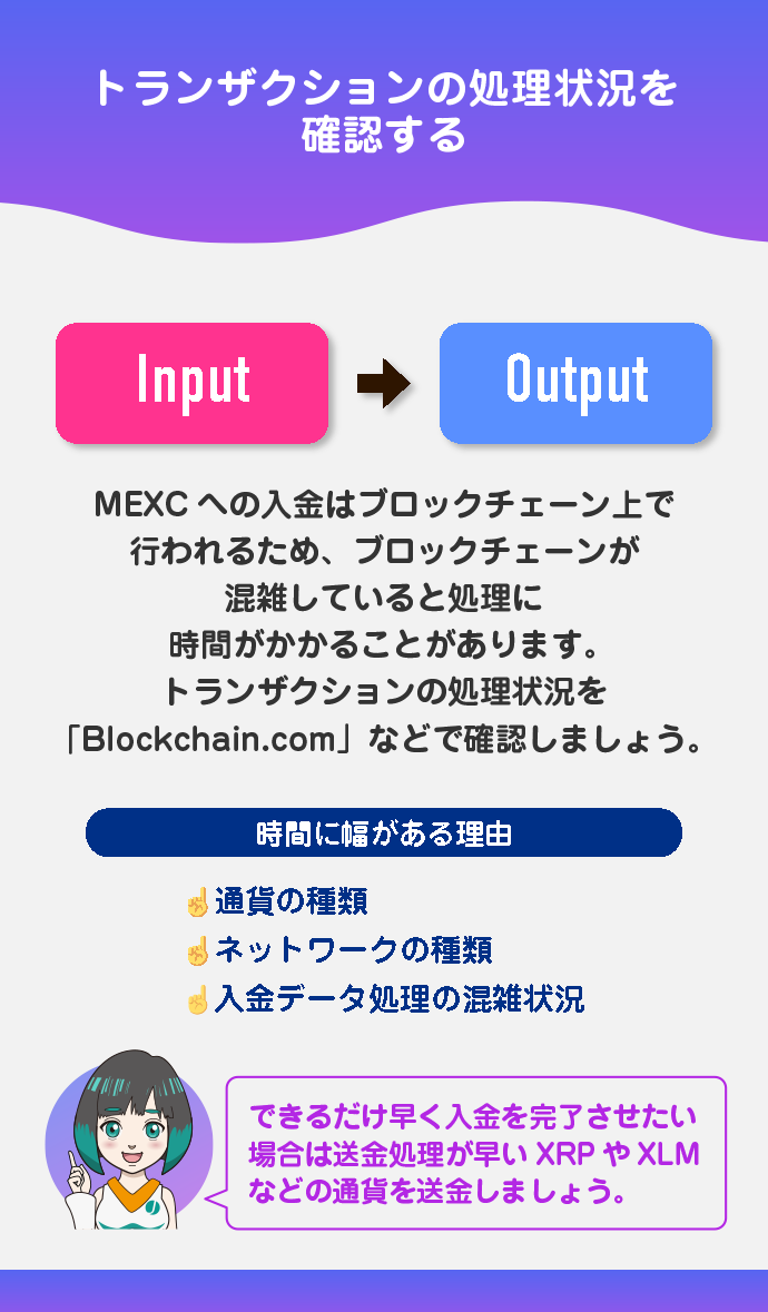 MEXC側のトランザクションの処理状況を確認する