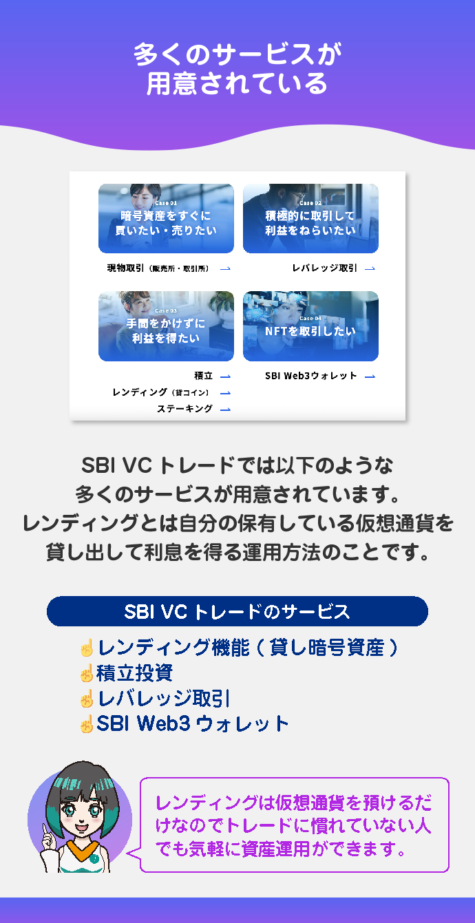 様々な投資サービスが用意されている