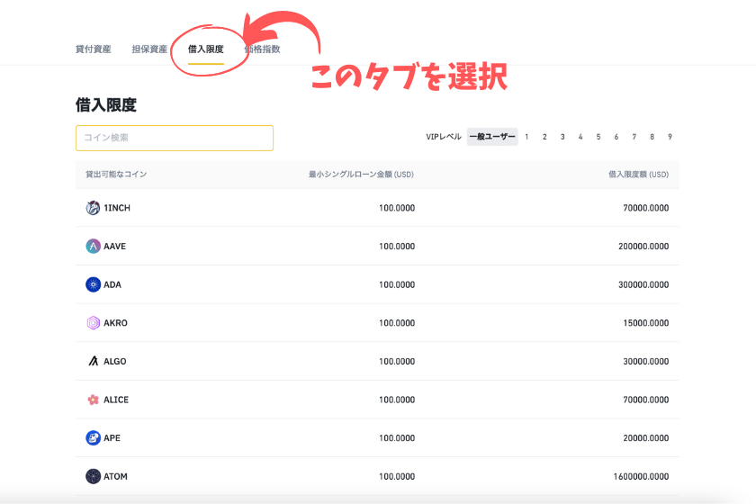 仮想通貨ローンで利用できる通貨と借入限度額②