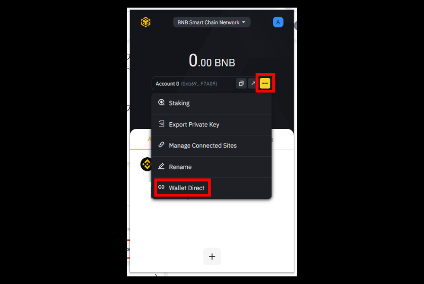 BinanceWallet側でWallet Directを選択