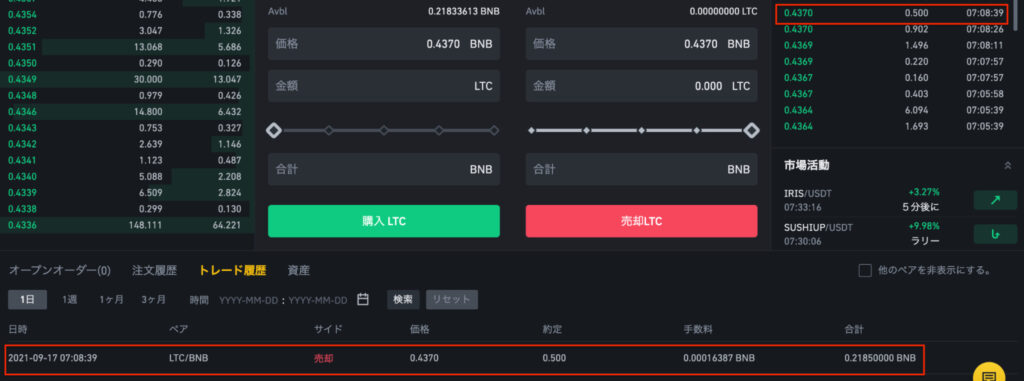 「売却LTC」をクリック