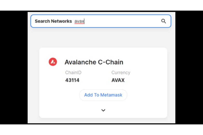「AVAX」と入力→「Add To Metamask」をタップ