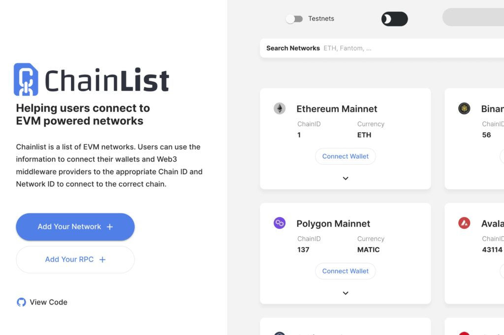ChainListにアクセス
