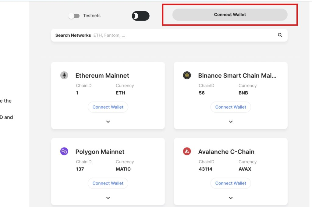 「Connect Wallet」をクリック