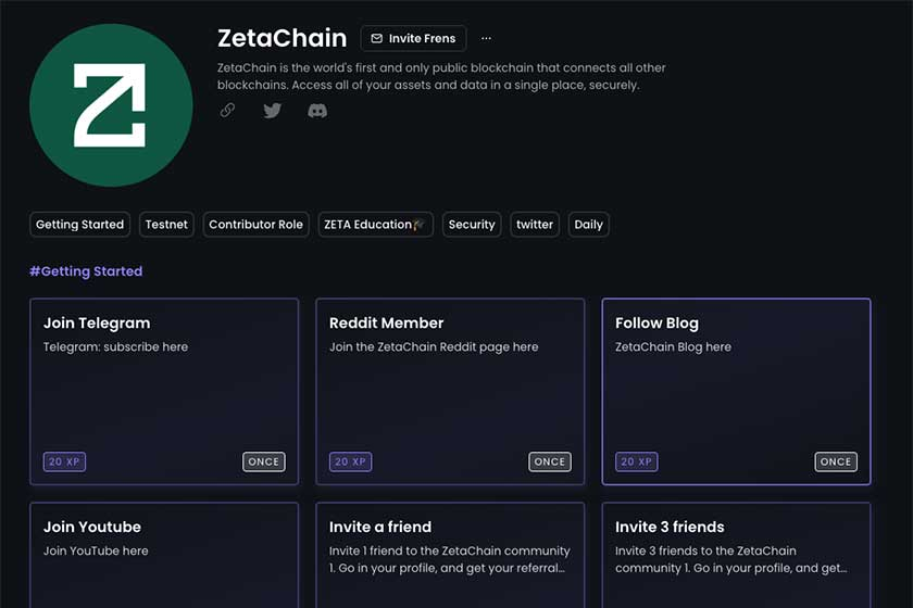 もしさらにZetaChainのコミュニティに関わりたい場合はCrew3というプロジェクトとも連携しているのでご確認ください。