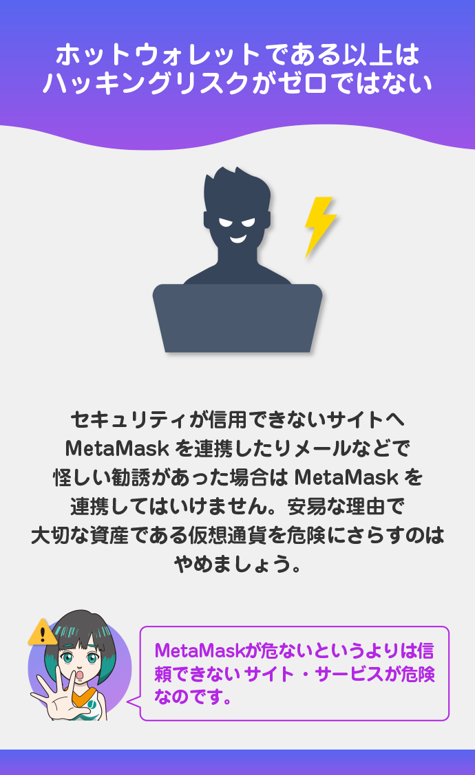 ホットウォレットであるため、ハッキングリスクがある