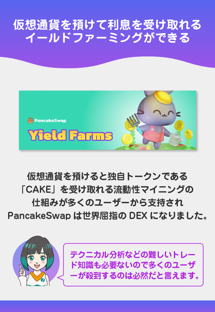 仮想通貨を預けて報酬をもらえるイールドファーミングができる