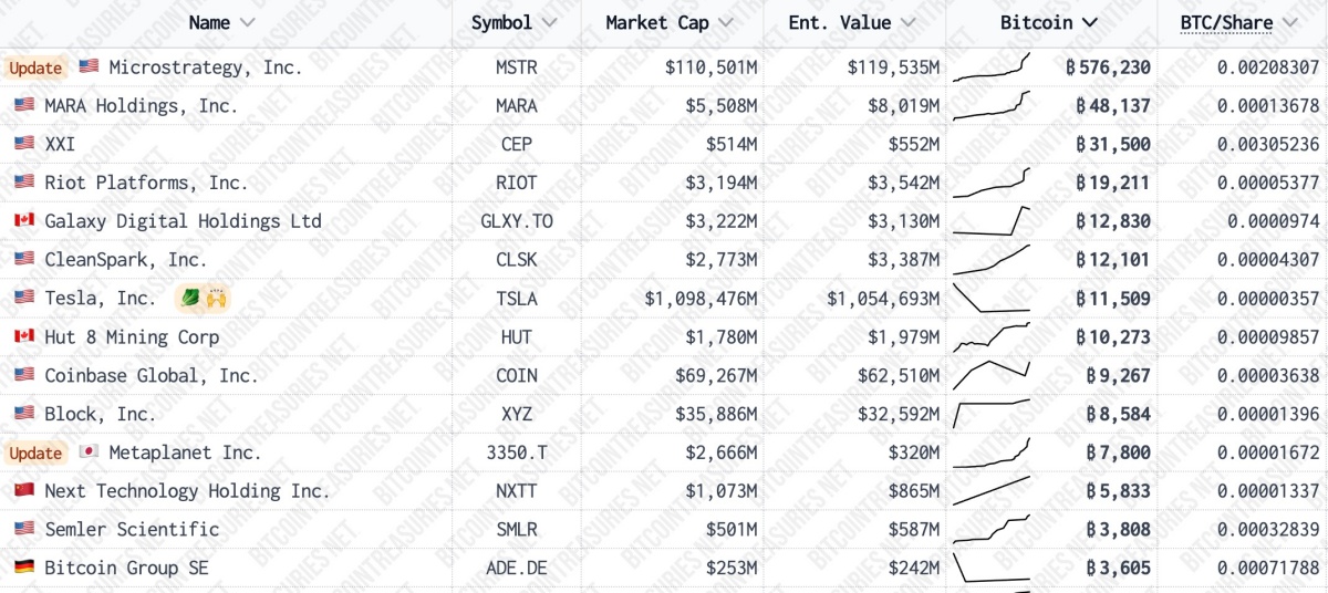 上場企業のビットコイン保有量ランキング
