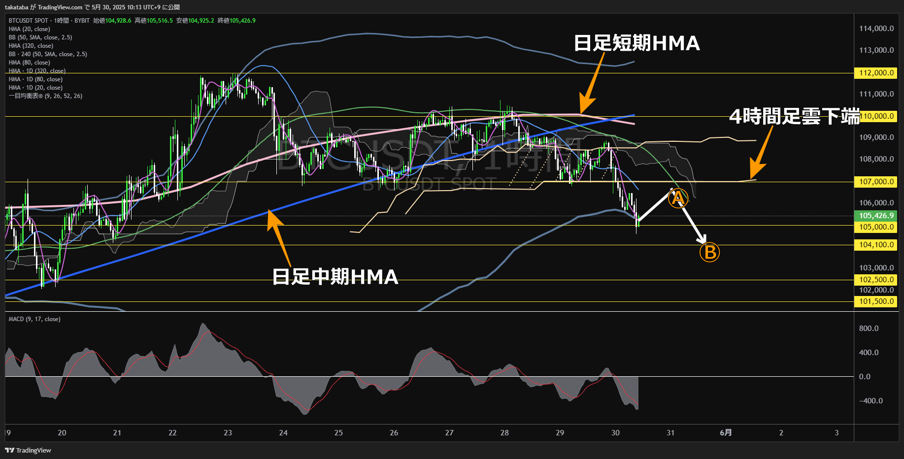 ビットコイン（BTC）-1時間足チャート分析-2025年5月30日