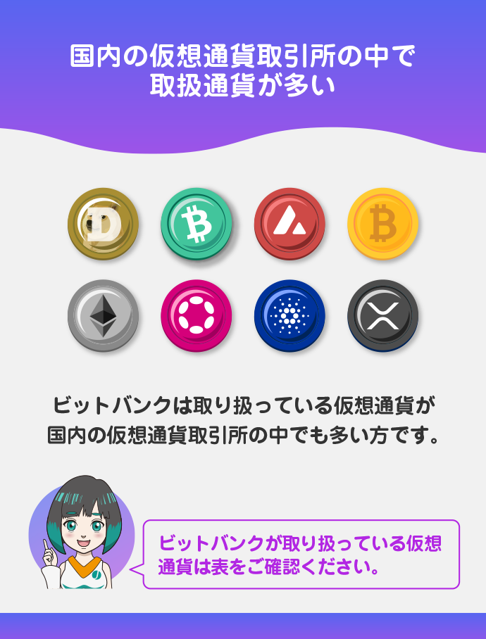 取り扱っている仮想通貨の種類が多い