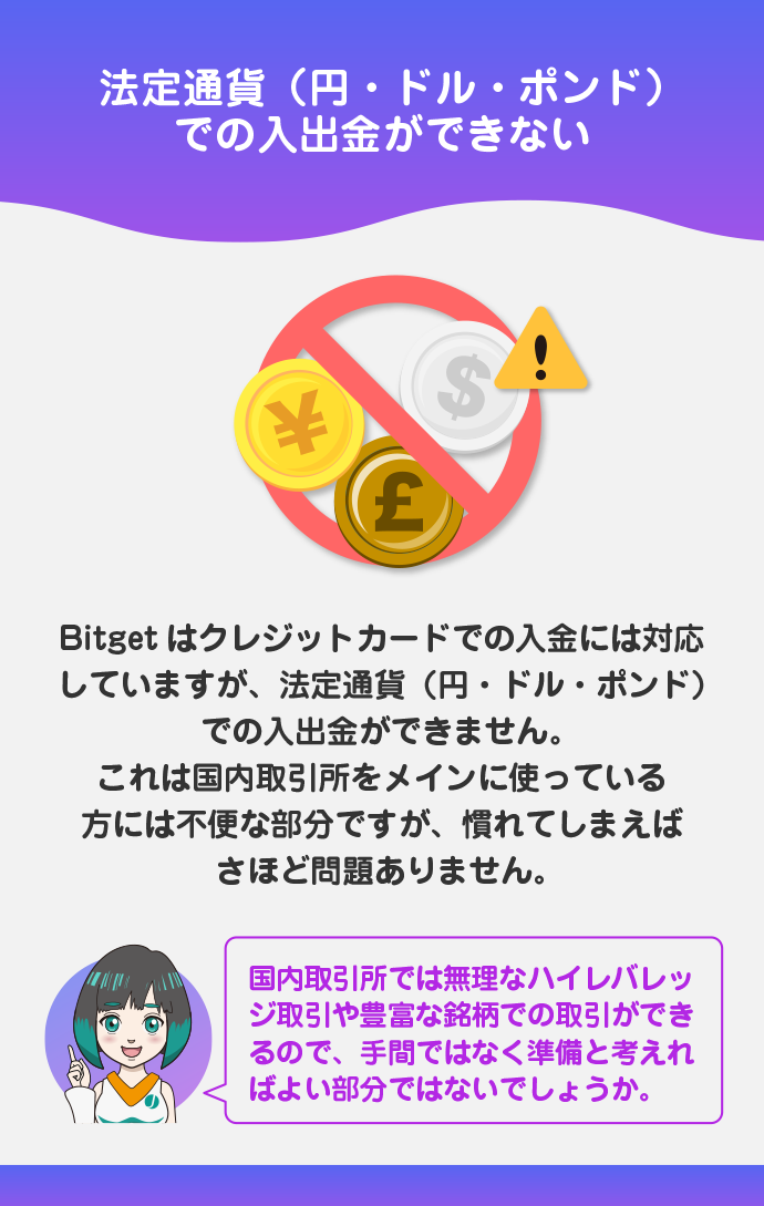 法定通貨での入出金ができない