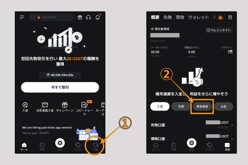 画像01:BTCC 出金「先物口座から資金移動01」