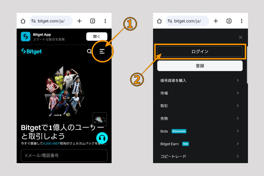 画像16:コインチェック Bitget 送金「Bitgetへログイン01」