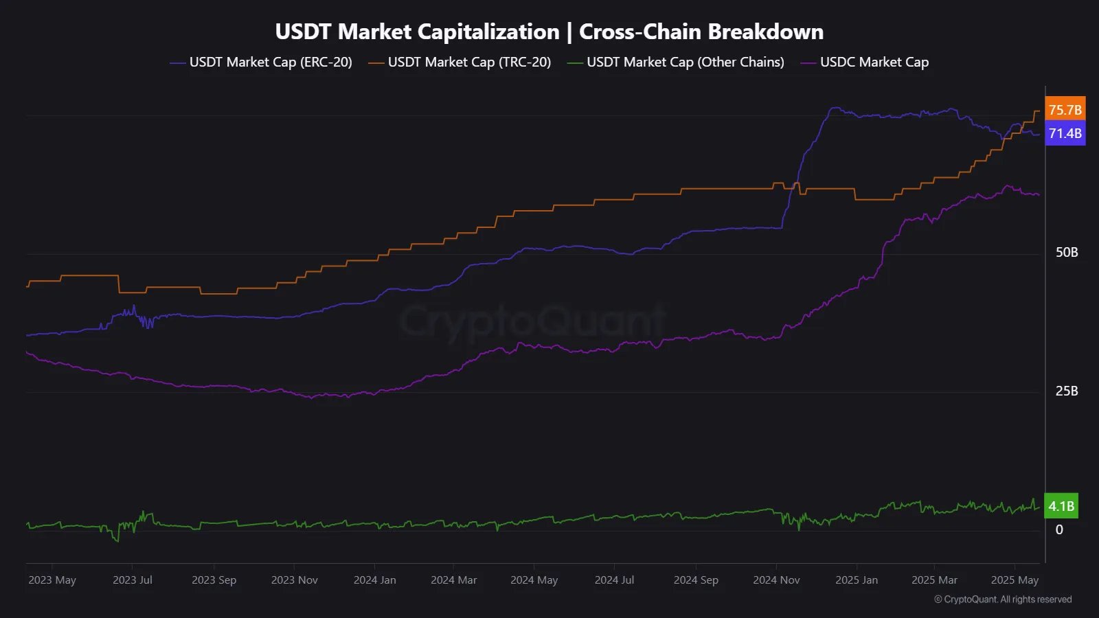 USDTのチェーン別時価総額推移