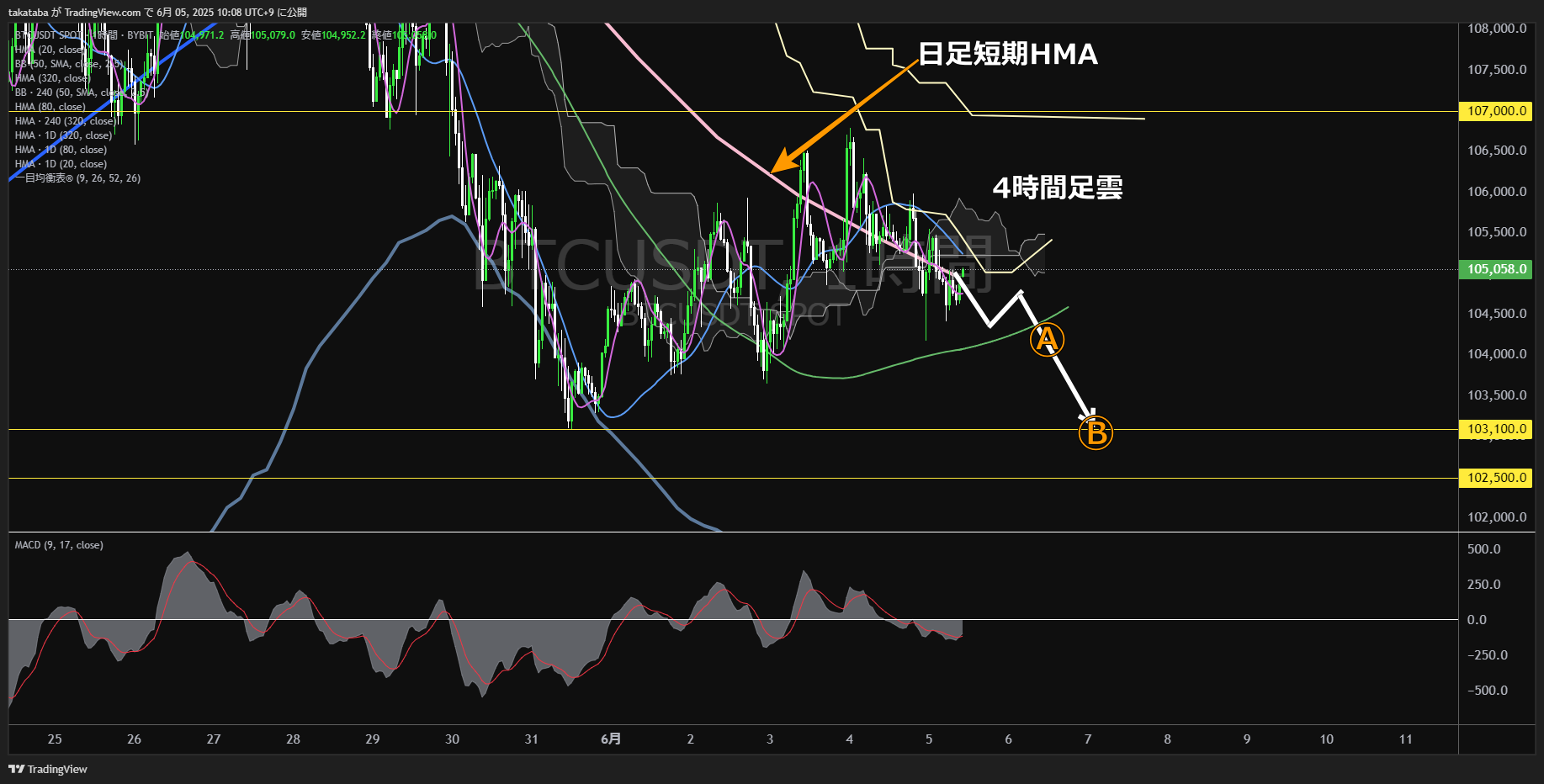 ビットコイン(BTC)-1時間足チャート分析-2025年6月5日
