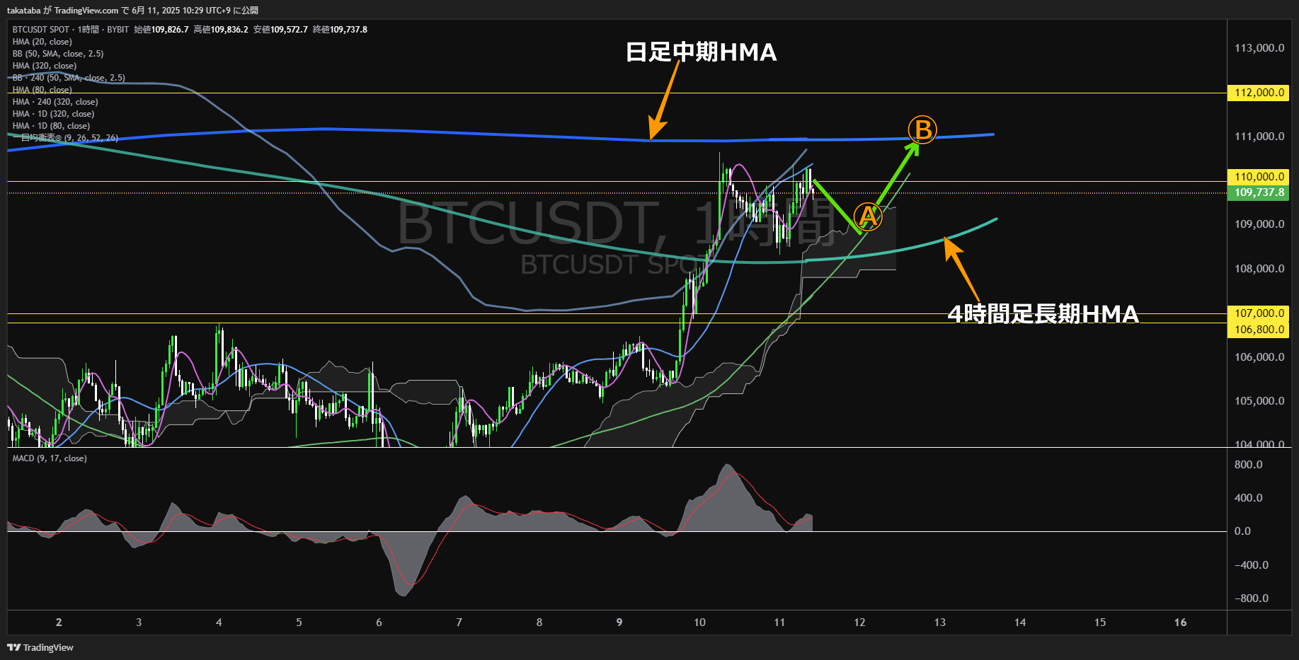 ビットコイン(BTC)-1時間足チャート分析-2025年6月11日
