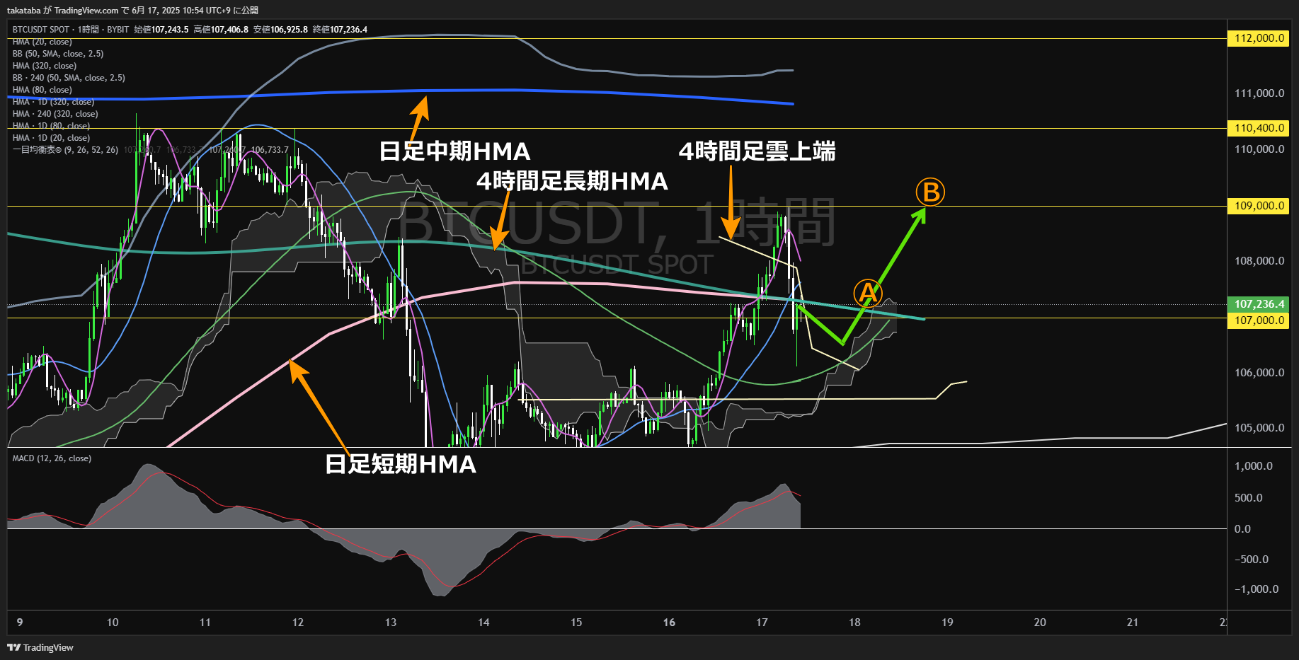 ビットコイン(BTC)-1時間足チャート分析-2025年6月17日