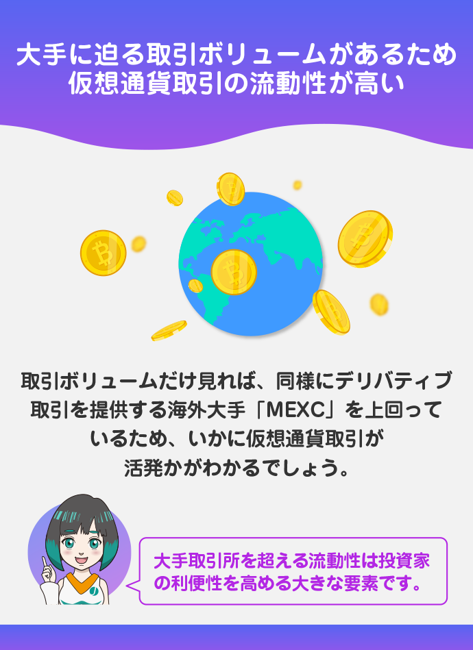 大手に迫る取引ボリュームで流動性が高い