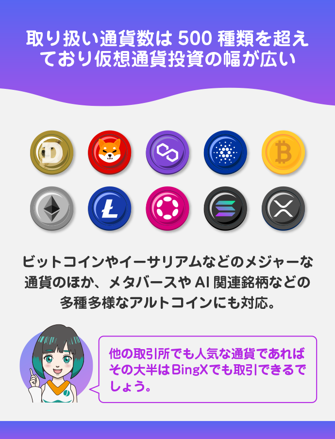 500種類を超える豊富な取扱通貨数