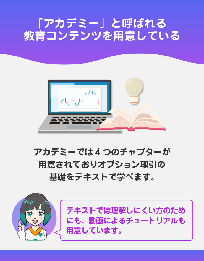 教育コンテンツからオプション取引を学べる