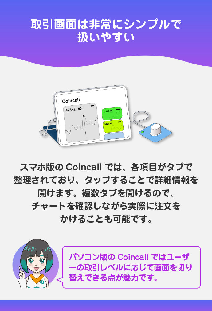 シンプルな画面で取引を進めやすい